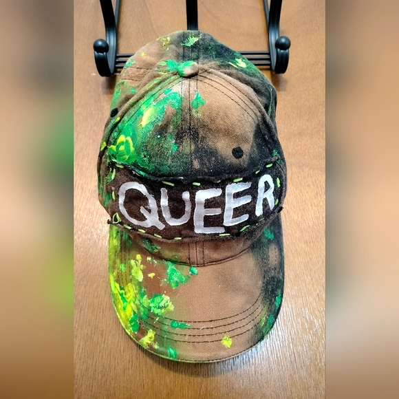Handmade Other - QUEER Bleach Dyed Splatter Painted Hat (lime green and neon yellow)